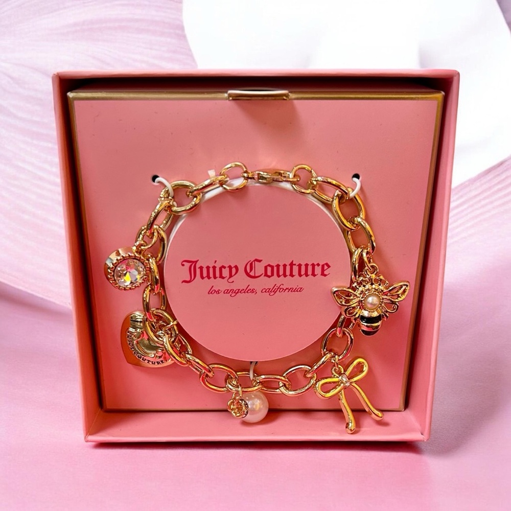 Juicy Couture Chain Charm Bracelet NWT Bee Heart Bow Bling